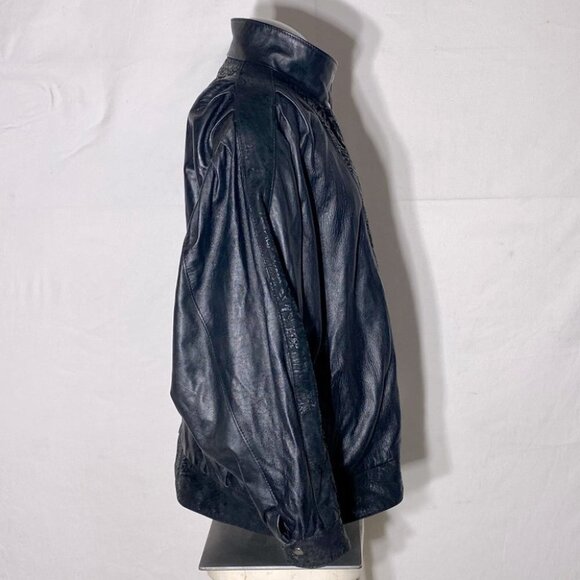 Vintage Le Village Du Cuir Black 80s 90s Oversized Batwing Leather Jacket L - Picture 4 of 16